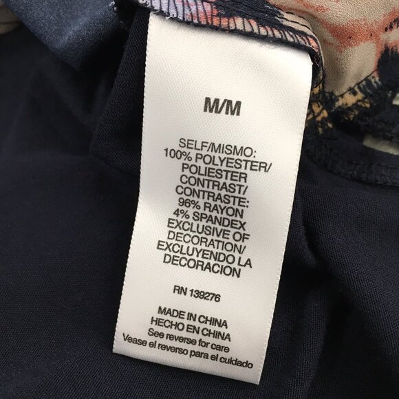 Signature Studio Blouse Women Size Medium Navy Blue Floral Roll Tab Sleeve Lace - Picture 8 of 10